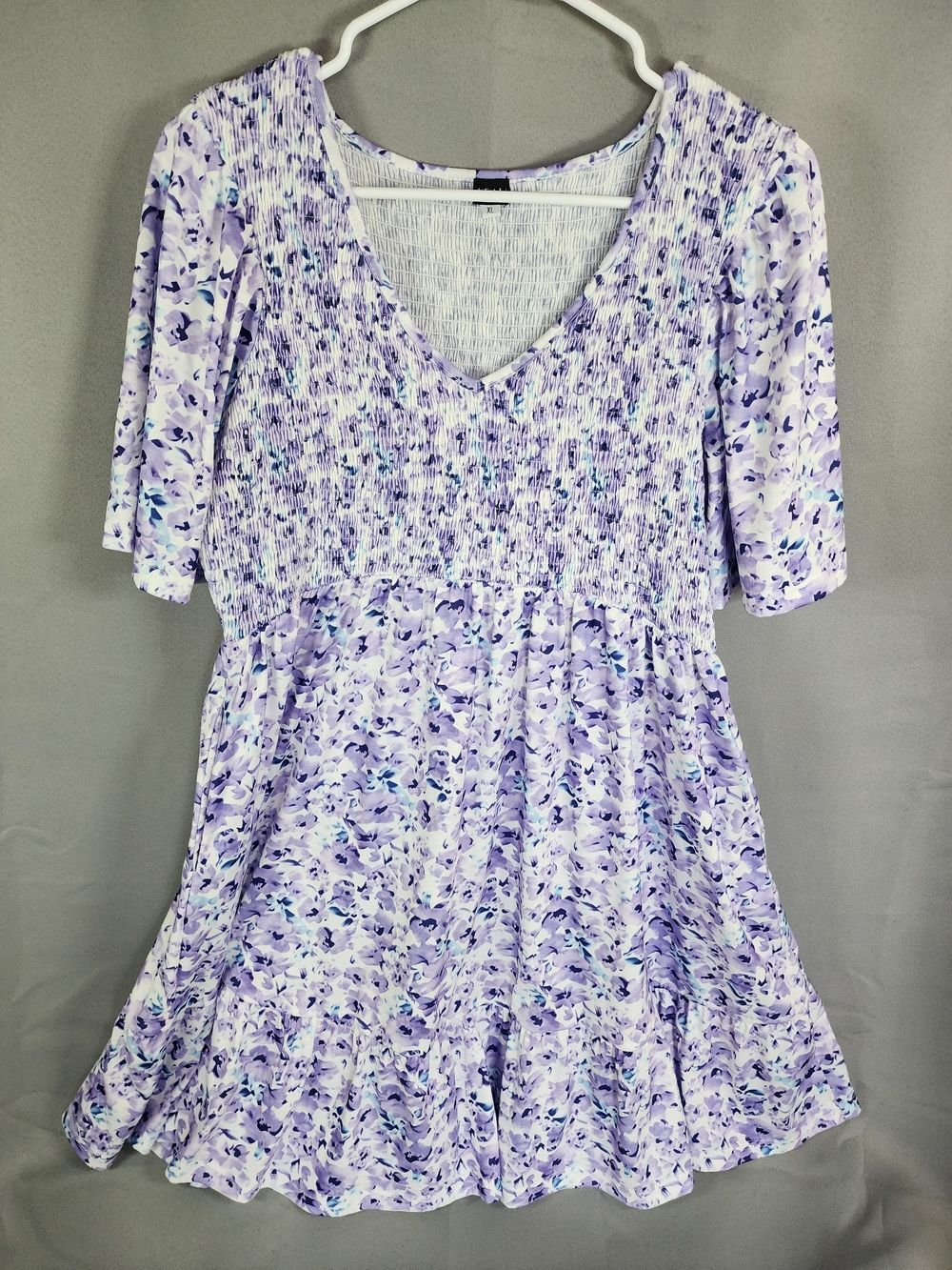 UEAL Smocked V-Neck Lilac Floral Mini Dress